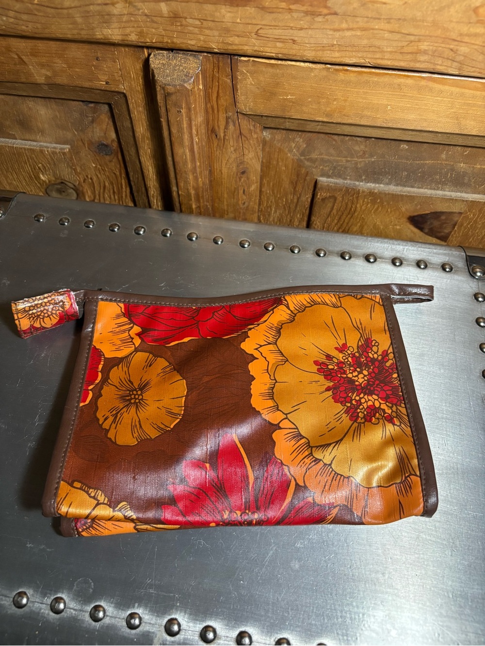 Vintage Floral Brown & Orange Zip Pouch